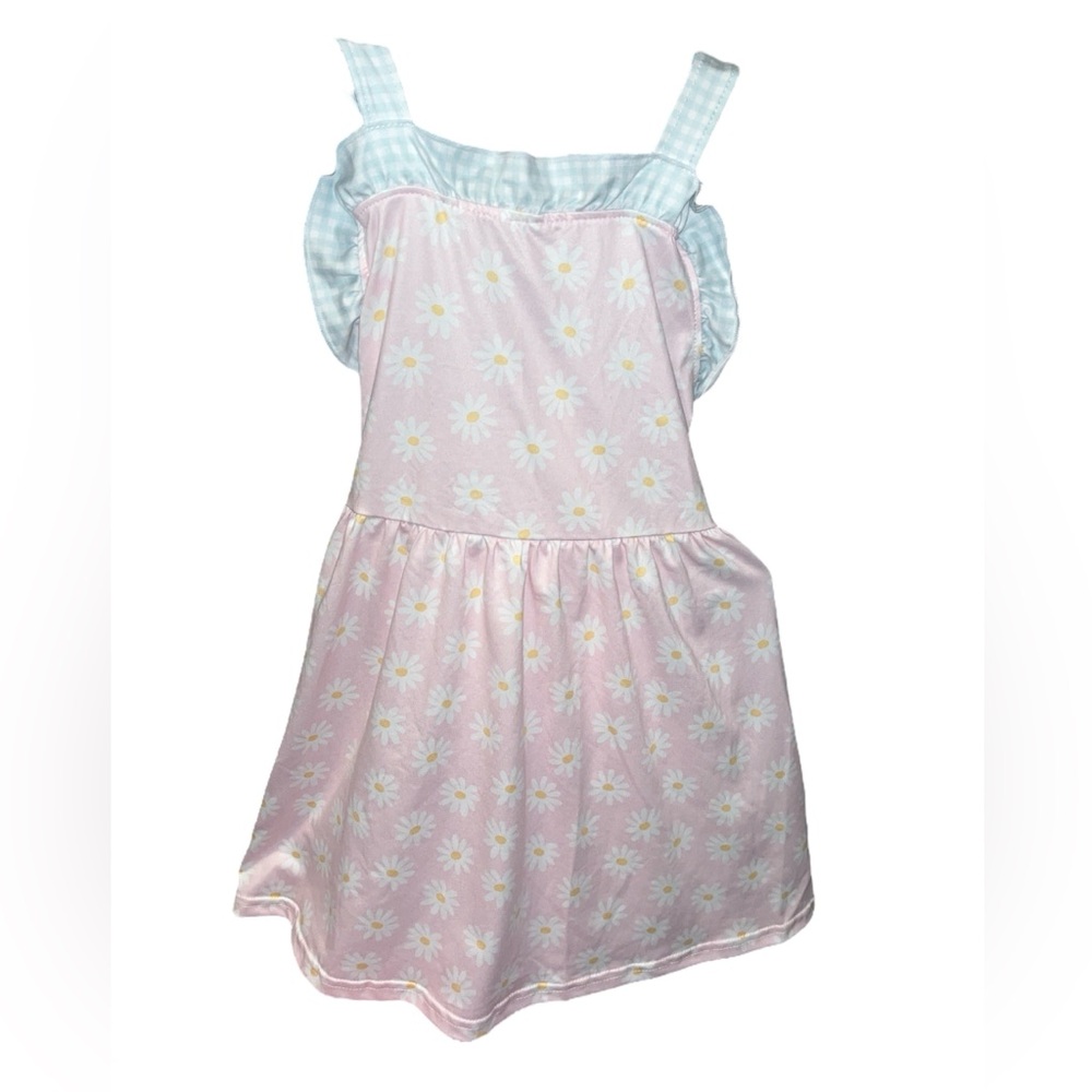 Girls adorable pink-daisy-gingham sun short-set